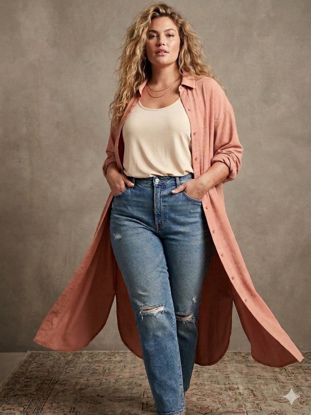 H&M Long Dusty Pink Lightweight Button-Up Shirt Dress Duster XXL Oversized NWOT